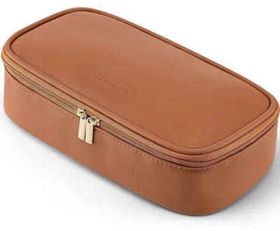Productafbeelding van Make-uptas dames, donkerbruin leer, klein, 21x11x6 cm