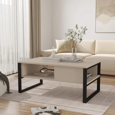 Image de Table basse 'Laukaa' rectangulaire piètement métal 100 x 60 x 45 cm gris-beige