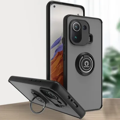 Produktbild von Xiaomi Mi 11 Pro Hülle, Ring Halter Ständer Matte Transluzent TPU Rahmen Stoßfest Schutzhülle für Xiaomi Mi 11 Pro Schwarz