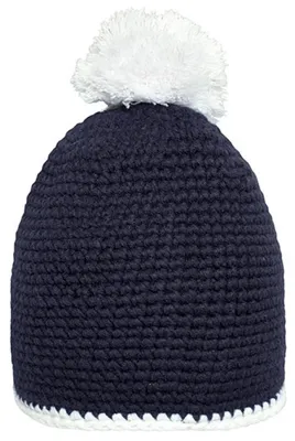 Produktbild von Häkelmütze mit Kontrastrand und Pompon navy/white, Gr. one size