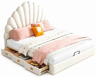 Immagine prodotto di Letto bianco per bambini e ragazzi, con cassetti, modello "Conchiglia", ideale per ragazze