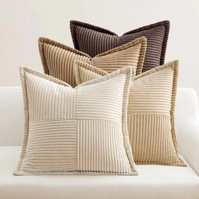 Produktbild von Kissenbezüge aus Cord, 4er-Set, Dekokissen, Sofakissen, weich, dekorativ, 40 x 40 cm, Zierkissen, Sofakissen für Wohnzimmer, Schlafzimmer, Couchtisch-Serie