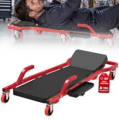 Produktbild von LZQ Montagerollbrett Werkstattliege mit 6 Rollen, 150 kg, 3-fach verstellbare Kopfstütze, gepolstert