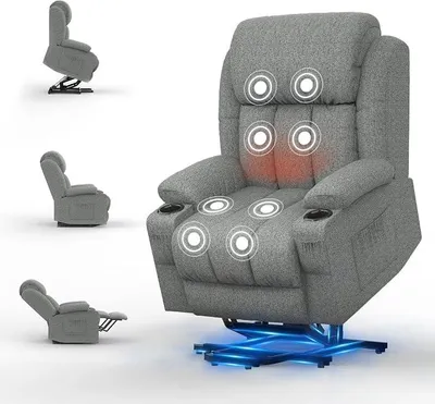 Produktbild von Fernsehsessel Elektrisch Verstellbar, Aufstehhilfe Massagesessel mit Massage Wärmefunktion Seniorensessel für Senioren, 2 Seitentaschen und Getränkehalter,USB+ Typ-C Anschluss