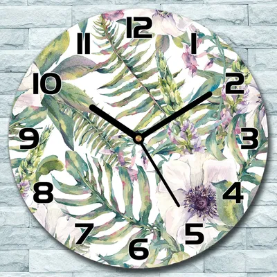 Produktbild von Wanduhr aus Glas Rund fi 30 Blumen und Blätter Quarz Deko Wohnzimmer Büro