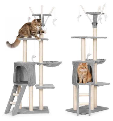 Zdjęcie produktu dla Drapak dla kota legowisko słupek wieża do drapania domek 134 cm szary Petsi