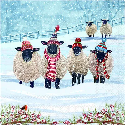 Produktbild von 20 Servietten Warm Winter Woolies - Lustige Winterschafe 33x33cm