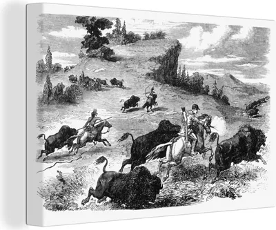 Produktbild von OneMillionCanvasses® - Leinwandbilder - 150x100 cm, Eine Illustration der Bisonjagd, Wandbilder Kunstdruck Wanddekoration