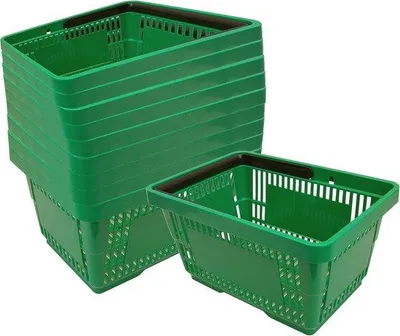 Productafbeelding van Kunststof Winkelmandjes met Handvatten - 20 Liter, Stapelbaar, Groen - Ideaal voor Detailhandel