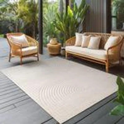 Produktbild von Outdoor Teppich wetterfest, Wohnzimmer, Schlafzimmer, Garten, Balkon, Kurzflor Hoch Tief, weich & waschbar, Größe: 120 x 170 cm, Farbe: Creme-1
