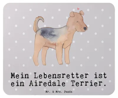 Produktbild von Mr. & Mrs. Panda Mauspad Airedale Terrier Lebensretter - Grau Pastell - Geschenk, laptop mousepad, pc, Mouse Pad, mousematte