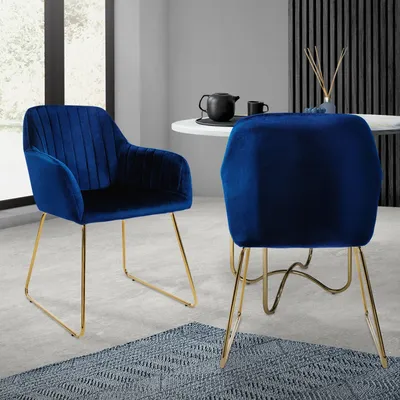 Produktbild von ML-Design 2er Set Esszimmerstuhl mit Rückenlehne, Blau, aus Samt