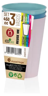 Produktbild von Juypal Trinkbecher - 3x - pastellfarben - Kunststoff - 450 ml - BPA-frei