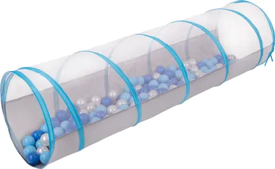 Produktbild von Selonis pop-up tunnel mit 200 bälle für kinder krabbel spieltunnel, grau-blau:babyblau/blau/perle
