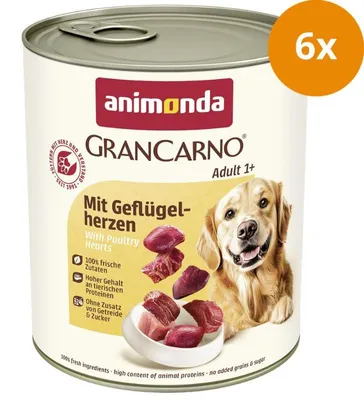 Produktbild von animonda GranCarno Adult mit Geflügelherzen 800 g, Adult, jede Rasse, Schweinefleisch, Geflügel, 800 g, Zuckerfrei, Ohne Soja