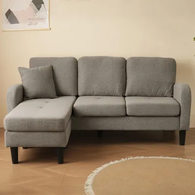 Produktbild von L-förmiges Ecksofa mit Chaiselongue, 3-Sitzer-Leinensofa mit Kunststoffbeinen, Ein atmungsaktives, bequemes Sofa für das Wohnzimmer, dunkelgrau