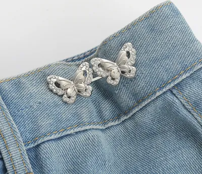 Produktbild von INF Strass Schmetterling Taille Schnalle für Jeans (5 Paare) Silber
