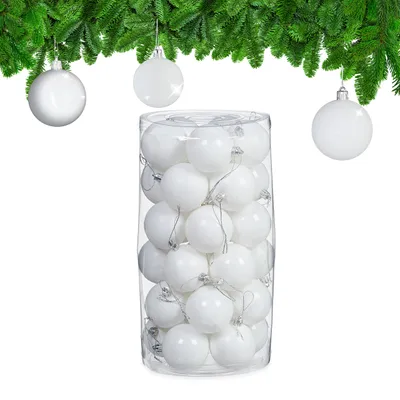 Immagine prodotto di Set da 30 palline di Natale Relaxdays, plastica, diametro: 6 cm, decorazioni rotonde per l'albero di Natale, decorazioni resistenti agli urti, bianche