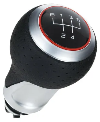 Immagine prodotto di Pomello del cambio Knauf in alluminio nero, con inserto rosso in pelle, a 5 marce, compatibile con VW, Audi, Seat e Skoda