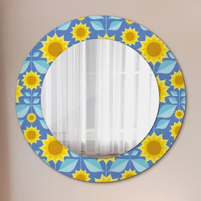 Produktbild von Spiegel mit Grafiken – Modern Spiegel - Dekorative Spiegel – Schminkspiegel - Rundspiegel - Geometrisch Sonnenblumen - Runder: Ø50cm