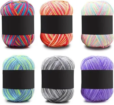 Image de Petit kit de laine acrylique pour débutants en crochet - 6 pelotes de 50 g de laine douce - Laine à crocheter - Laine de coton - Kit multicolore pour le crochet, le tricot et les créations DIY