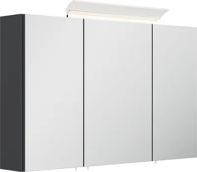 Produktbild von Spiegelschrank 120cm, 3-türig, grau mit LED-Aufsatzleuchte BATLEY-02