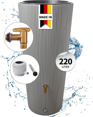 Produktbild von 4rain VASO 2in1 DECOR Regentonnen Komplett-Set 220 Liter zinkgrau inkl. Kunststoff-Auslaufhahn und Fallrohranschluss