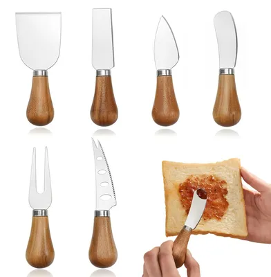 Käsemesser-Set, 6-teilig, Edelstahl, Akazienholzgriff, 12 cm