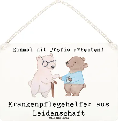 Produktbild von Mr. & Mrs. Panda Holzschild Krankenpflegehelfer Leidenschaft DIN A6 - Weiß - Geschenk, Pflegekraft, Türschild, Ausbildung, Wandbild Holz, holzbild, Lustig, Beruf, Spruch