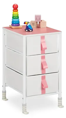 Imagen del producto de TRANKIELO® - Armario infantil con 3 cajones de tela - Alto 61,5 x Ancho 36 x Profundidad 40,5 cm - Blanco/Rosa - Estructura de metal