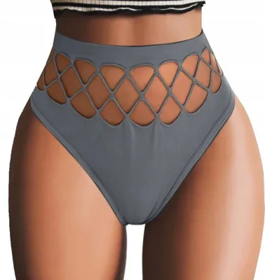 Produktbild von Unterhosen - Damen - sinnliche Strings - feminine elastische Slips - hoher Bund - mit Netzstoff - Grau