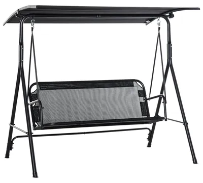 Image de Balançoire Hollywood - Banc de jardin 2 places - Toit pare-soleil réglable - Charge maximale 200 kg - 172 × 110 × 155 cm - Montage requis - Noir