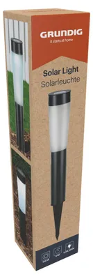 Produktbild von Grundig Solarleuchte Groß - Wegbeleuchtung mit Solarenergie für Garten und Weg - 2x LED-Licht für Stimmungsvolle Beleuchtung - Einfach zu Platzieren mit Erdspieß - Ø7,5x56 cm - Farbe Schwarz/Weiß