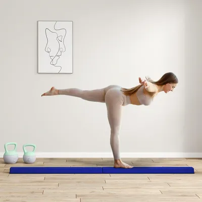 Immagine prodotto di Trave d'equilibrio pieghevole da 236 cm, trave da ginnastica portatile, trave d'equilibrio antiscivolo, trave da ginnastica e d'equilibrio fino a 80 kg, per bambini dai 3 anni in su, indoor e outdoor, blu