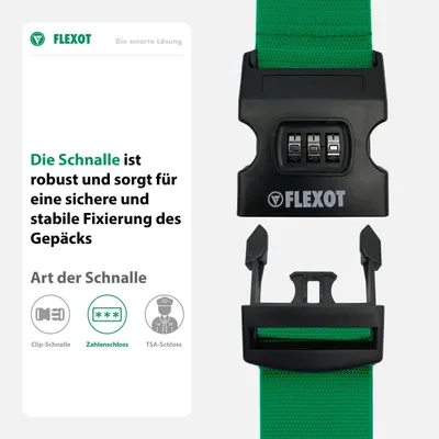 Image de Sangle Flexot® pour valise avec cadenas à combinaison - Sangle pour valise, sangles pour valises de voyage, sangle de fixation pour valises de voyage, sangle pour bagages à main et valises à roulettes