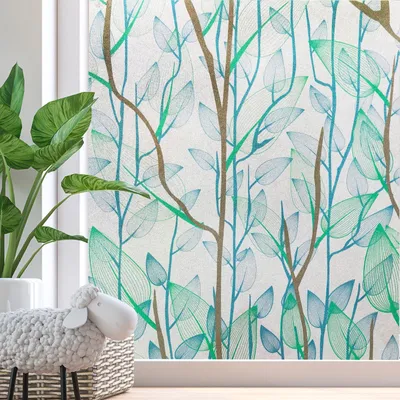 Fensterfolie 59,5x200 cm, grüne Blätter, selbstklebend, matt, Sichtschutz