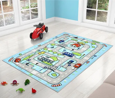 Immagine prodotto di Tappeto per bambini - larghezza 100 cm, lunghezza 150 cm - Blu,Grigio