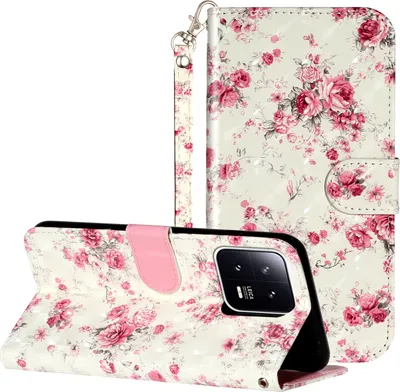 Produktbild von CLM-Tech Hülle kompatibel mit Xiaomi 13 Pro - Tasche aus Kunstleder - Klapphülle mit Ständer und Kartenfächern, Rosen Muster