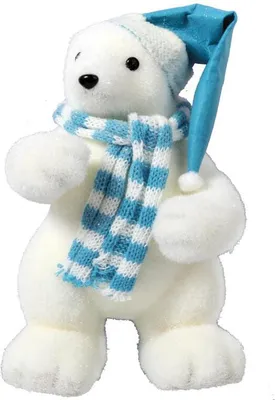 Produktbild von Weihnachts-Eisbärfigur mit blauer Mütze und Schal, 43 cm