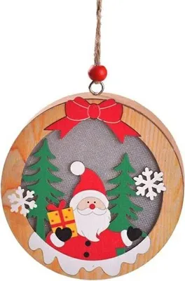 Image de Lampe De Noël Du Père Noël En Bois - Ronde