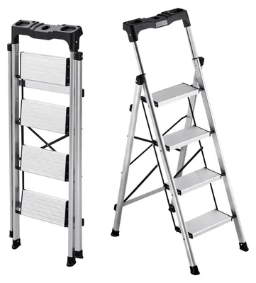 Immagine prodotto di Scala a pioli VEVOR a 4 gradini, scala pieghevole con gradini antiscivolo e comoda impugnatura, scala domestica con portata di 150 kg, scala di sicurezza in alluminio per cucina, casa, magazzino e ufficio, argento