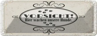Produktbild von vianmo Blechschild 10x27 cm Vorsicht Hier wachen unsere Hunde Hund