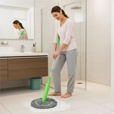 Produktbild von Wischmopp mit Auswringfunktion & Ersatzwischkopf – 360° drehbarer Mikrofaser-Wischmopp für streifenfreie Böden, 55cm Wischkopf