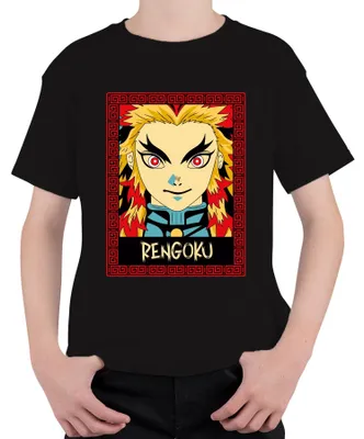 Immagine prodotto di RENGOKU Kyojuro Demon Slayer Anime Flame Gift Collector Maglietta unisex per bambini, nero, 140