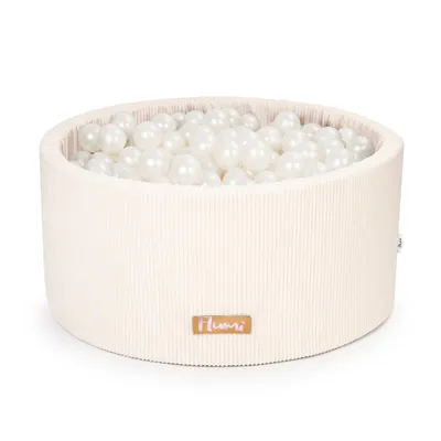 Image de Piscine en mousse Flumi 90 × 40 cm en velours côtelé avec 200 balles ∅ 7 cm – crème clair avec boules perles