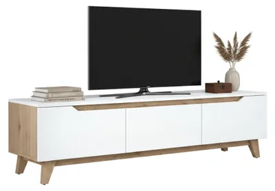 Produktbild von Fernsehschrank Dguidoli, Ständer für Wohnzimmerfernseher, Niedriges Wohnzimmer-Sideboard, TV-Ständerbasis, 180x35h49 cm, Weiß und Walnuss