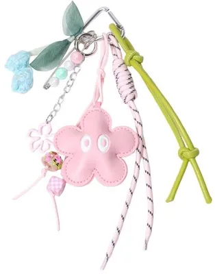 Produktbild von Set mit 7 Blumen-Schlüsselanhängern aus rosa Kunstleder