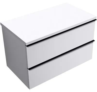 Produktbild von CERANO - Badezimmerschrank Velora - weiß, matt, mit schwarzem Griff + Ablage für Waschbecken Navira Pro - 36 mm - 80x56,6x46,5 cm