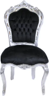 Produktbild von Barockstuhl Barock Stuhl Schwarz Silber Stoff Esszimmer Wohnzimmer Büro Klassisch Premium Luxus Modern Repro Retro Royal Antik Stil Möbel Dining Chair
