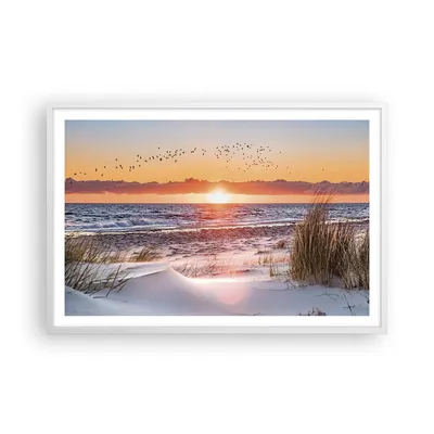 Produktbild von Gerahmtes Poster - Weißer Rahmen - Sonne Strand Vögel - 91,5x61 cm - Wand Bild - Wanddeko - Wandbilder - Kunstposter - Wandposter - Bilderrahmen - Bilder - Kunstdruck Wanddekoration - P2WAA91x61-4727